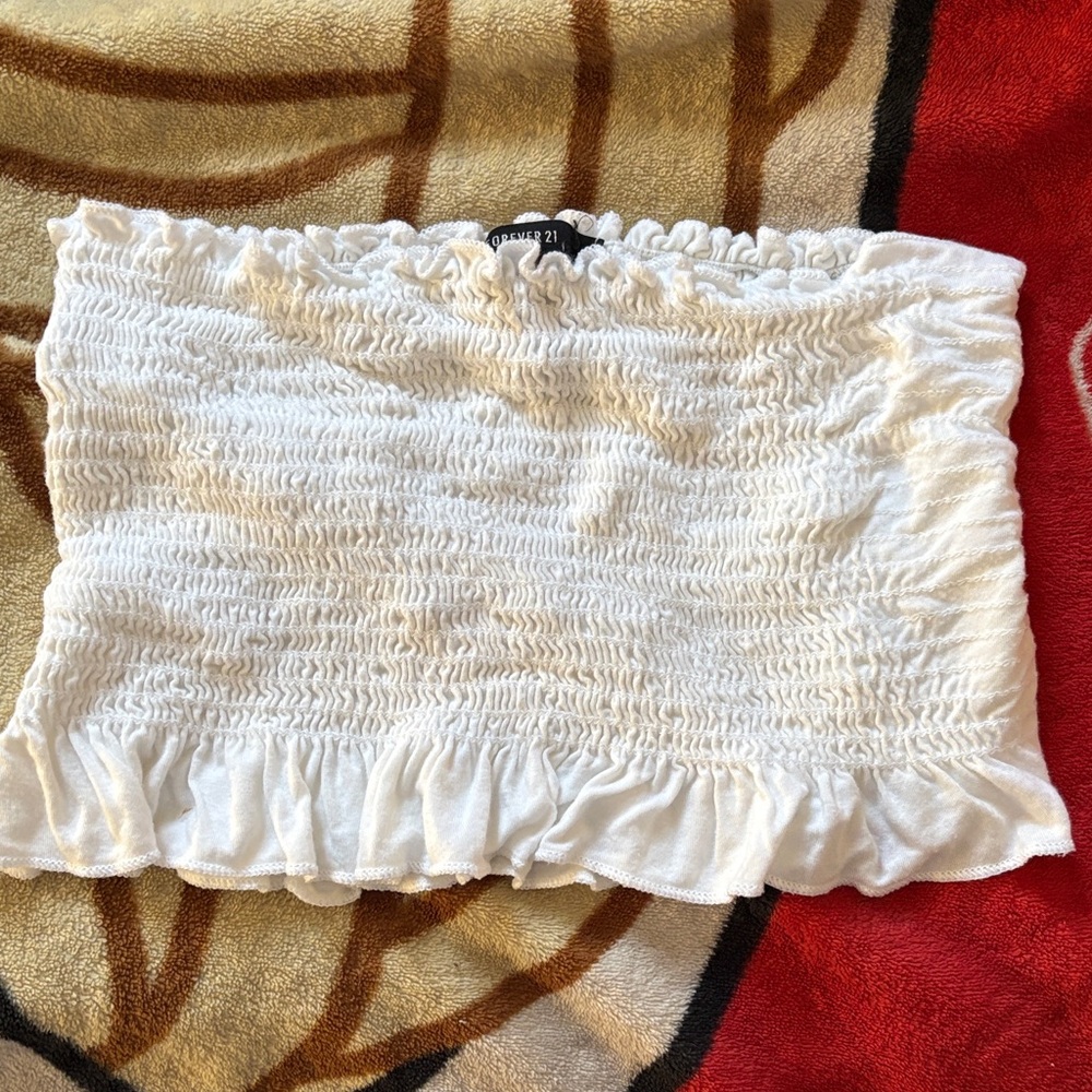 Forever 21 White Smocked Crop Top